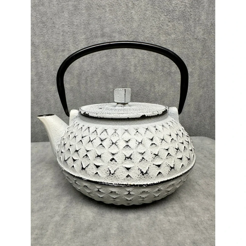 Cast Iron Rustic‎ Teapot Japanese Tetsubin White Black Excellent Small